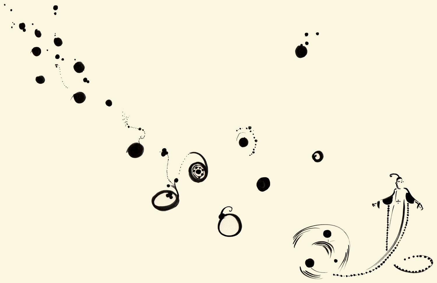 Points noirs et signes comme des notes de musique qui descendent en diagonale